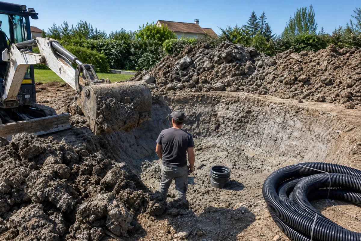 Terrassement d&rsquo;une piscine dans un terrain argileux de plaine vendéenne